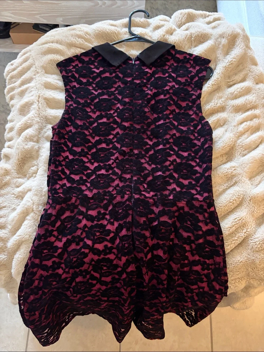 Betsey Johnson Black Lace Overlay Pink Dress